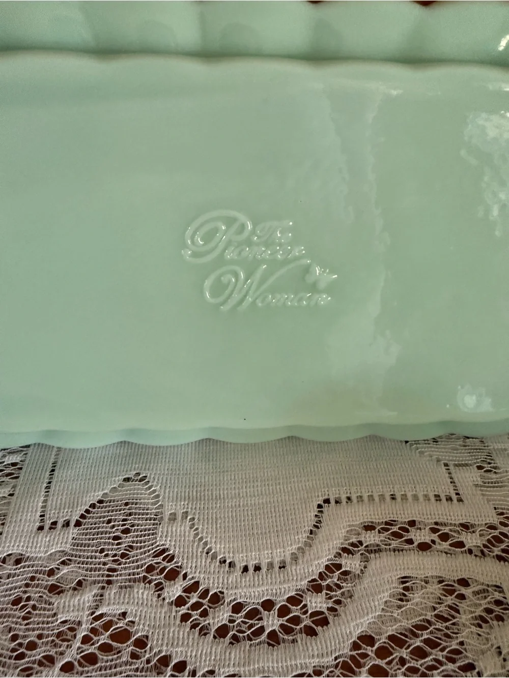Pioneer Woman Green Ceramic Butter Dish